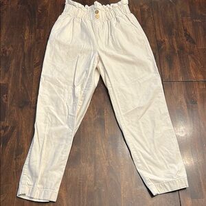 Cream Ankle-Length Relaxed Fit Pants with Elastic Waistband